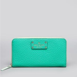 Kate Spade Women Wellsley Organizer Clutch Wallet Large Teal Zip Around w/ Patch